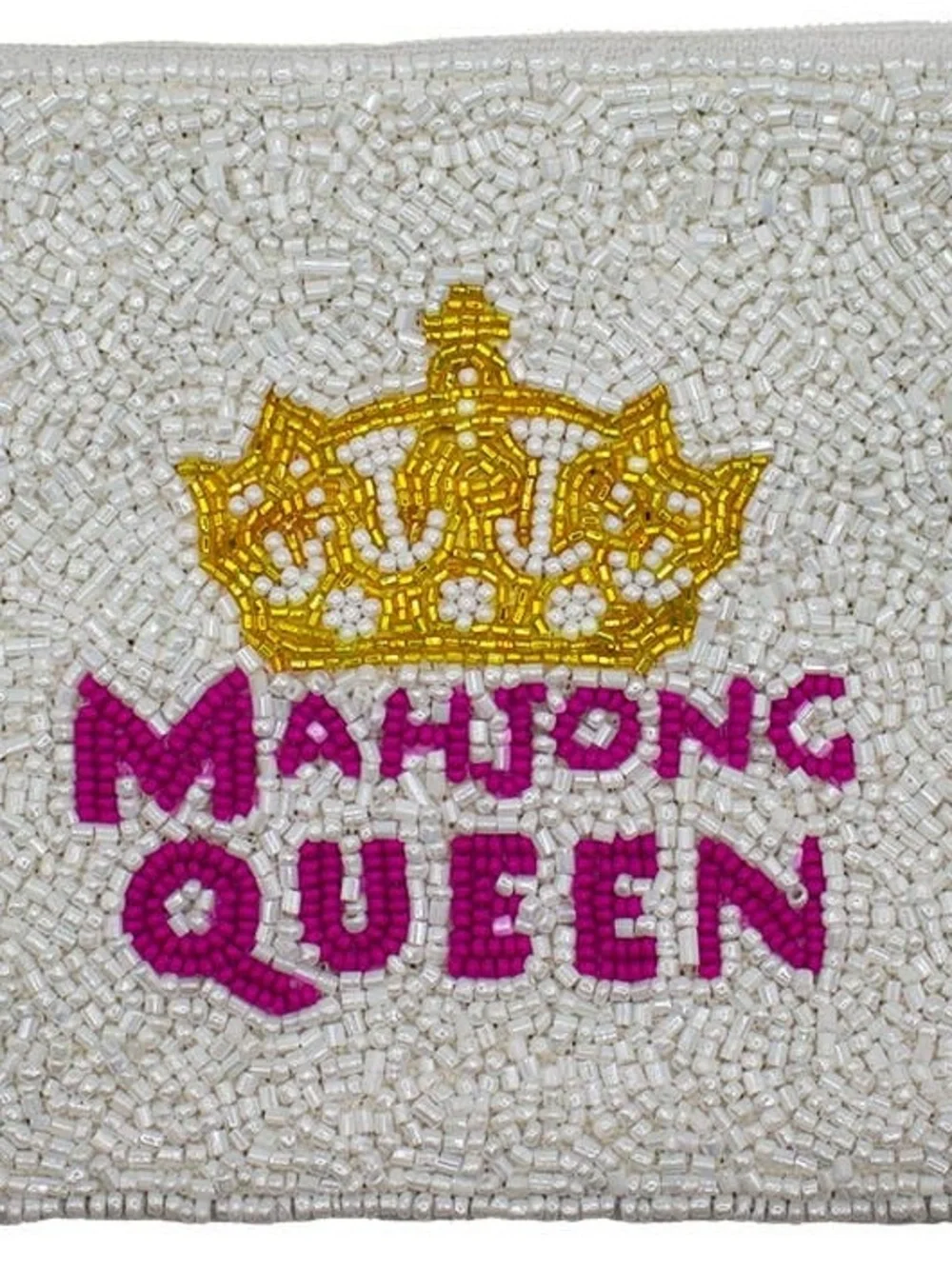 Nu Shuz Hand-Beaded ' Mahjong Queen ' White Pink Gold Clutch Coin Pouch
